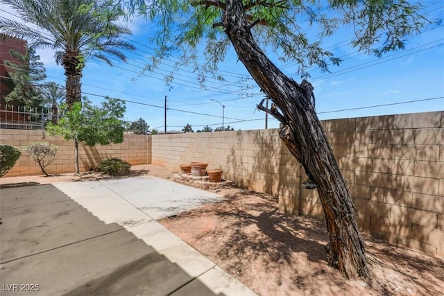 view of yard with a patio and fence