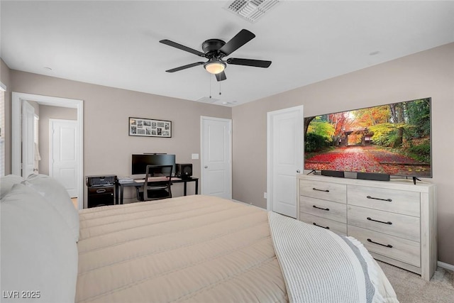 946 Belton Lake Ave, North Las Vegas, NV 89086 - bedroom with light carpet, a ceiling fan, and visible vents