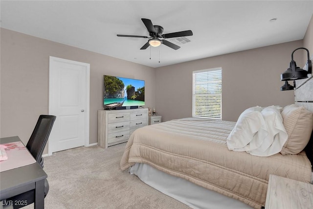 946 Belton Lake Ave, North Las Vegas, NV 89086 - bedroom with baseboards, visible vents, a ceiling fan, and light colored carpet