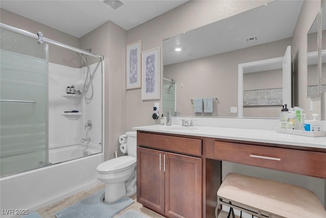 946 Belton Lake Ave, North Las Vegas, NV 89086 - bathroom with vanity, enclosed tub / shower combo, toilet, and visible vents
