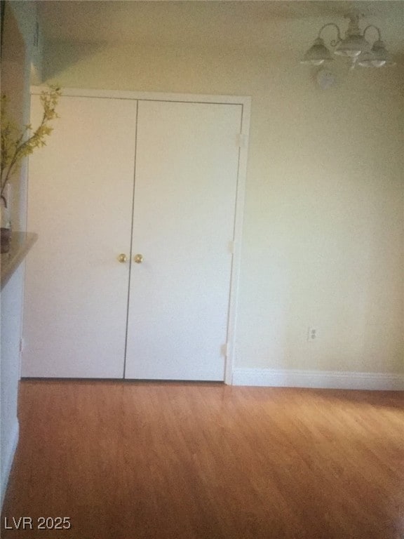 unfurnished bedroom with baseboards, wood finished floors, and a closet