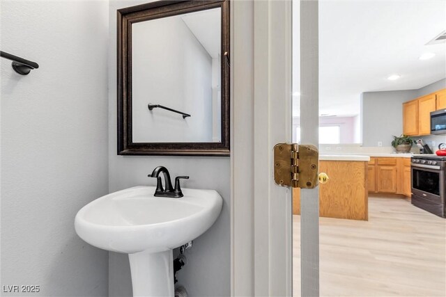 bathroom with a sink and wood finished floors