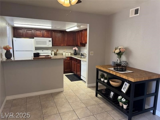 4965 Indian River Dr Unit 101, Las Vegas, NV 89103 - kitchen featuring visible vents, a sink, light stone counters, and white appliances