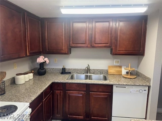 4965 Indian River Dr Unit 101, Las Vegas, NV 89103 - kitchen with light countertops, reddish brown cabinets, a sink, and dishwasher