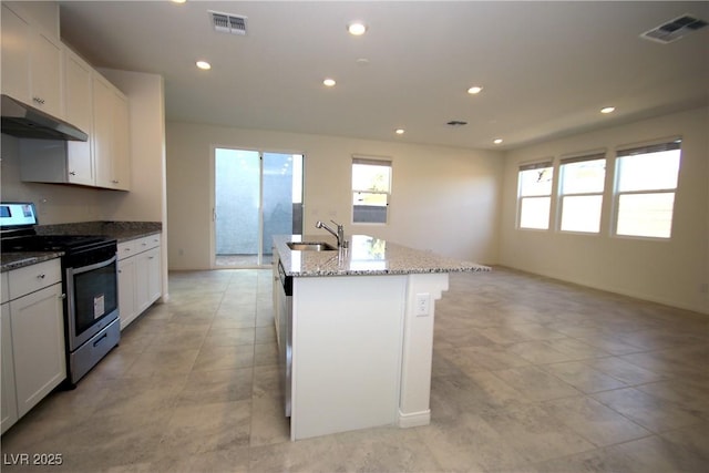2970 Saltillo Ln, Las Vegas, NV 89121 - kitchen featuring under cabinet range hood, stainless steel appliances, visible vents, and a sink