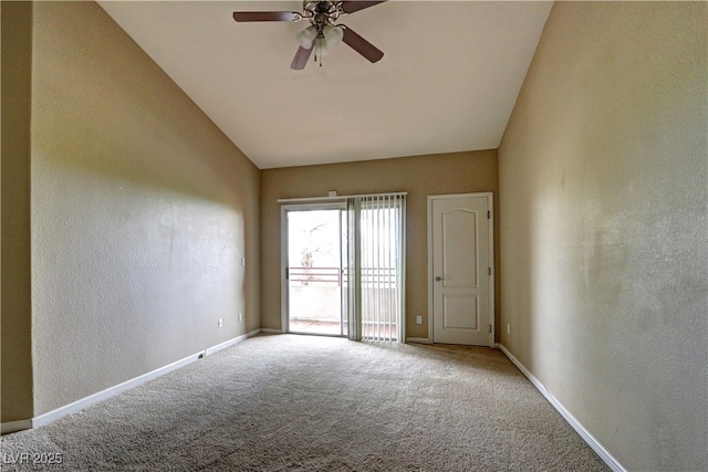 1608 Sussex St Unit 204, Las Vegas, NV 89144 - carpeted spare room featuring ceiling fan, vaulted ceiling, a textured wall, and baseboards