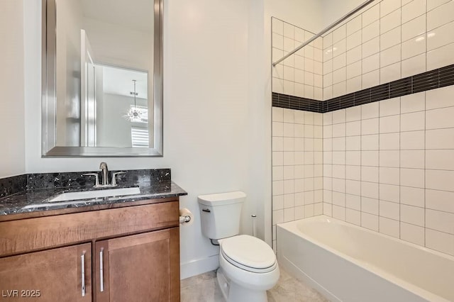 full bath with toilet, shower / bath combination, tile patterned flooring, and vanity