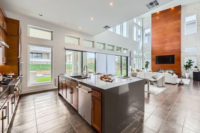 kitchen featuring a sink, appliances with stainless steel finishes, a wealth of natural light, and visible vents