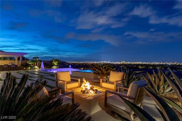 2 Olympia Outlook Dr, Las Vegas, NV 89141 - view of patio featuring an outdoor fire pit and a pool
