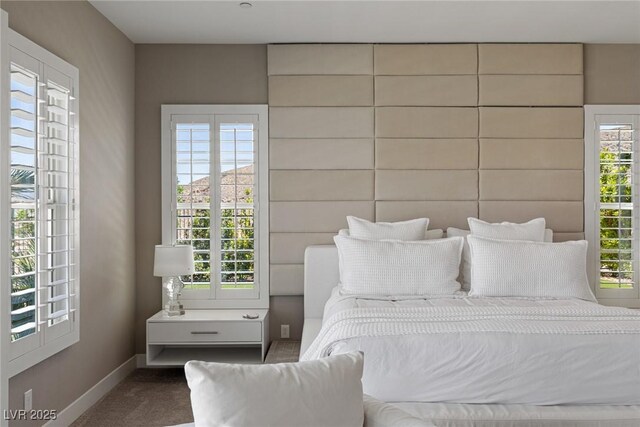 bedroom with carpet floors and baseboards
