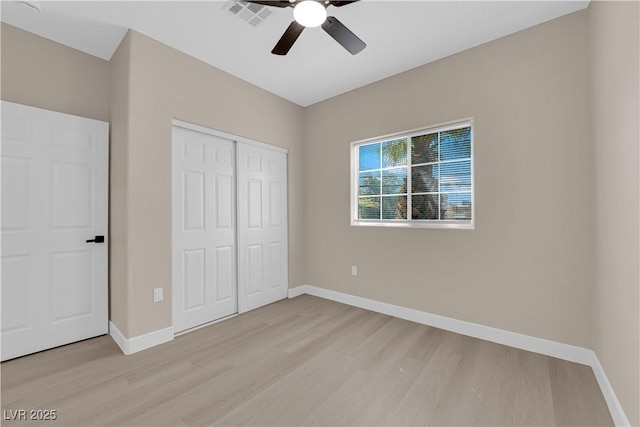 2007 Cutlass Dr Unit 0, Henderson, NV 89014 - unfurnished bedroom featuring ceiling fan, light wood finished floors, baseboards, visible vents, and a closet
