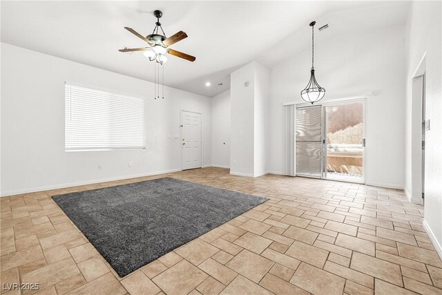 1440 Summer Glow Ave, Henderson, NV 89012 - empty room featuring a ceiling fan, baseboards, and lofted ceiling