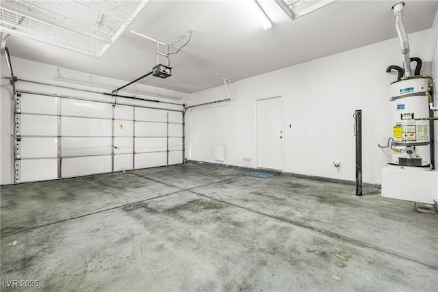 garage featuring a garage door opener and water heater