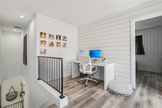 7566 Hope Valley St, Las Vegas, NV 89139 - office space featuring wooden walls, recessed lighting, visible vents, and wood finished floors