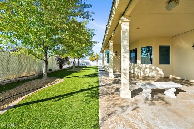 view of yard featuring a fenced backyard and a patio