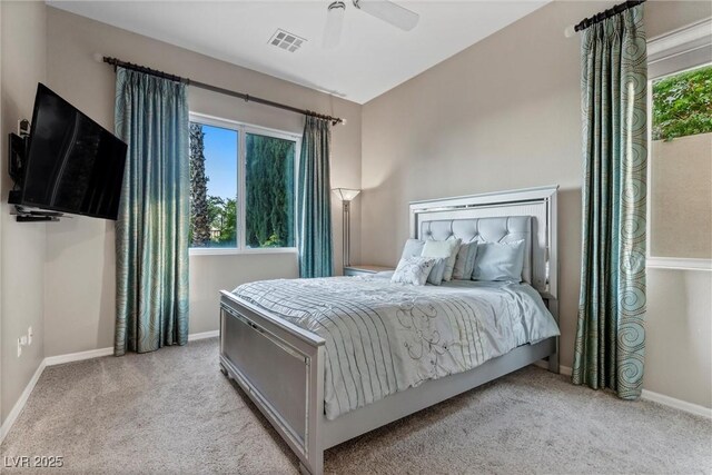1911 Alcova Ridge Dr, Las Vegas, NV 89135 - bedroom with baseboards, ceiling fan, carpet, and visible vents
