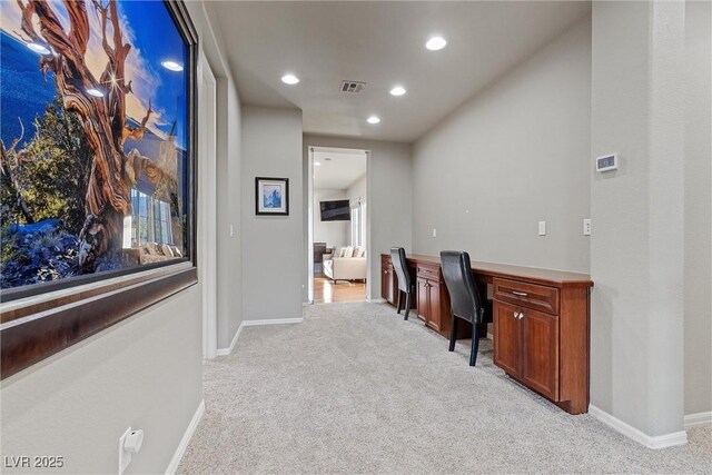 1911 Alcova Ridge Dr, Las Vegas, NV 89135 - office area with baseboards, light carpet, recessed lighting, and visible vents