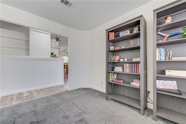 interior space with baseboards, carpet, and visible vents
