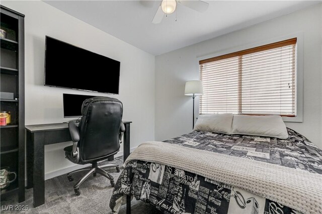 carpeted bedroom featuring a ceiling fan