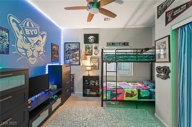 bedroom featuring visible vents, baseboards, and carpet floors