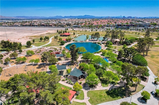 aerial view with a residential view and a water view
