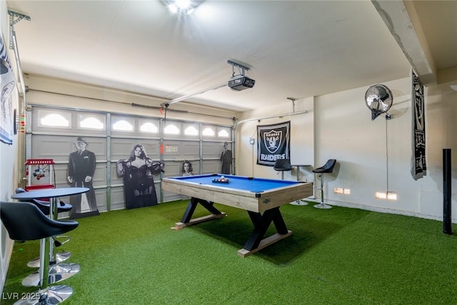 rec room featuring carpet flooring and billiards