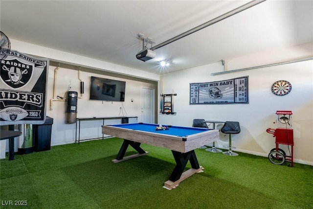 recreation room featuring carpet floors, baseboards, and billiards
