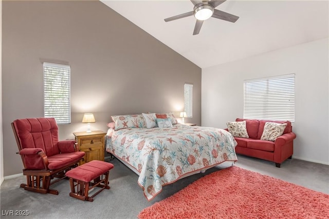 1084 Little House Ct, Henderson, NV 89011 - bedroom with baseboards, carpet, ceiling fan, and high vaulted ceiling
