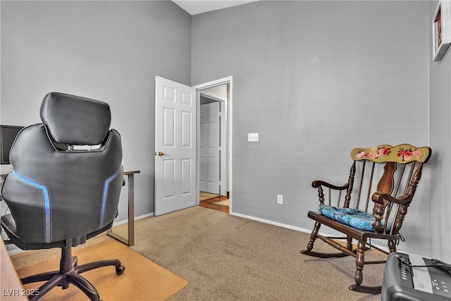 office area featuring baseboards and carpet flooring