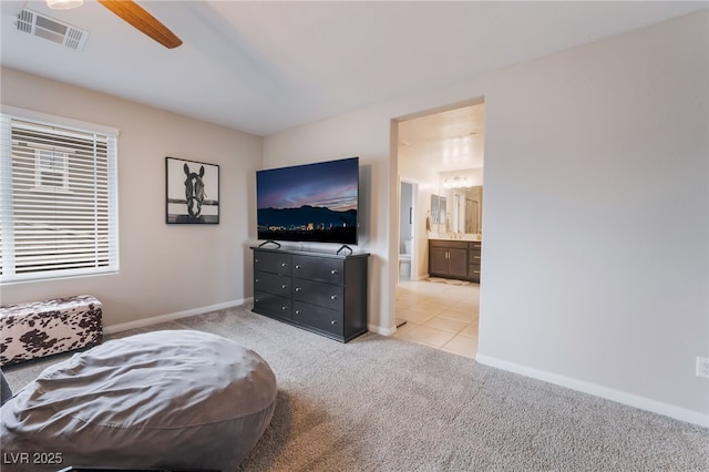 356 Silva Pl, Henderson, NV 89011 - interior space featuring baseboards, light carpet, a ceiling fan, and visible vents