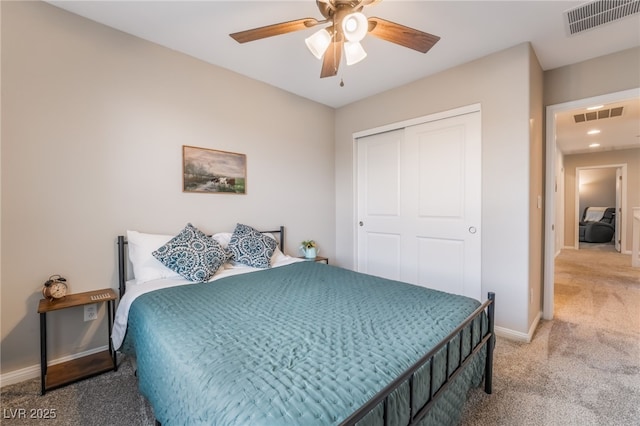 356 Silva Pl, Henderson, NV 89011 - carpeted bedroom featuring visible vents, a ceiling fan, baseboards, and a closet
