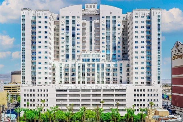 view of building exterior with a city view