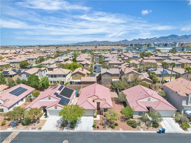 bird's eye view featuring a residential view and a mountain view