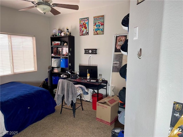 bedroom featuring carpet flooring and ceiling fan