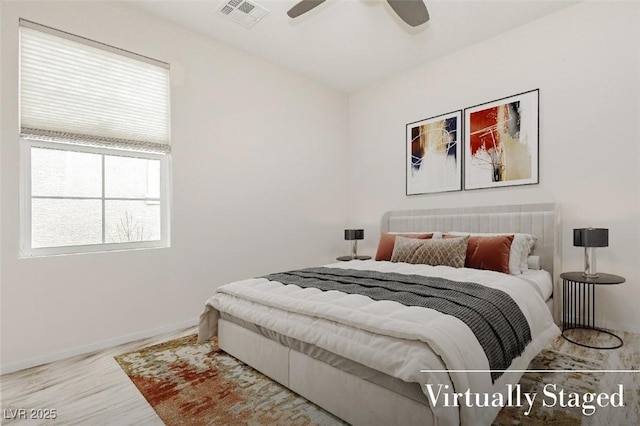 3163 Biccari Ave, Henderson, NV 89044 - bedroom featuring wood finished floors, baseboards, and ceiling fan