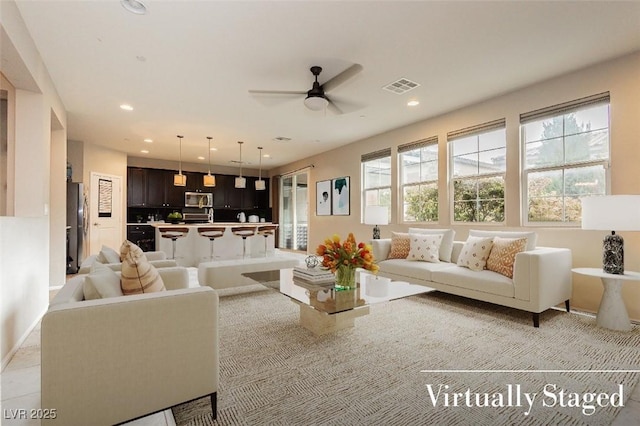 3163 Biccari Ave, Henderson, NV 89044 - living area featuring recessed lighting, a ceiling fan, and baseboards