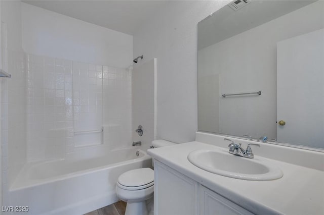 8877 Perfect Diamond Ct, Las Vegas, NV 89129 - full bathroom with visible vents, wood finished floors, vanity, toilet, and  shower combination