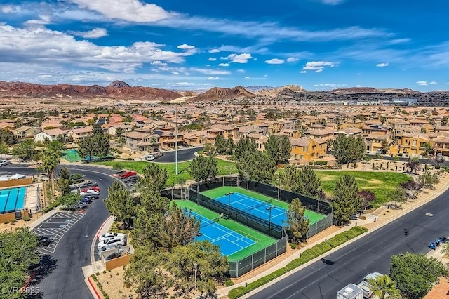 birds eye view of property featuring a residential view and a mountain view