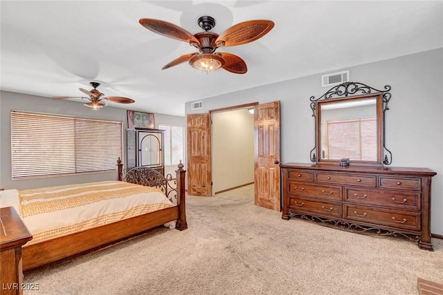 5019 Lancaster Dr, Las Vegas, NV 89120 - bedroom with baseboards, ceiling fan, light colored carpet, and visible vents