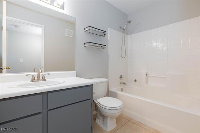 full bathroom with tile patterned flooring, shower / bathing tub combination, toilet, and vanity