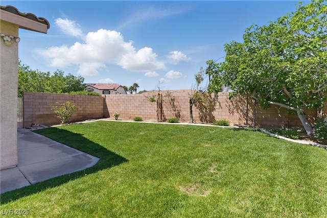 view of yard with a fenced backyard