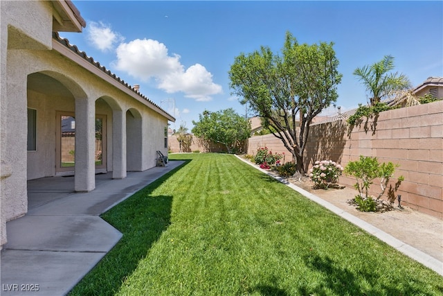 view of yard with a fenced backyard