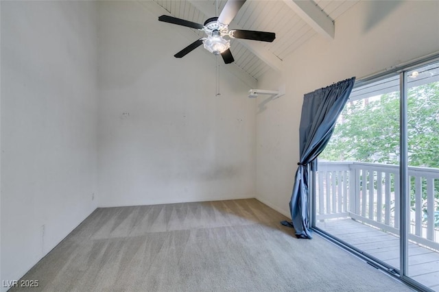 516 Delfern Ln, Las Vegas, NV 89169 - carpeted spare room featuring plenty of natural light, high vaulted ceiling, ceiling fan, and beamed ceiling