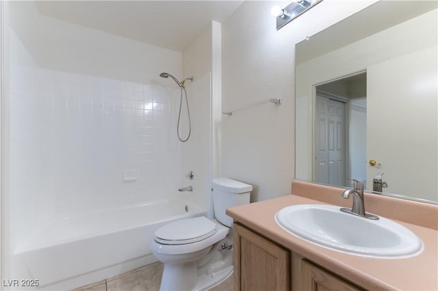 full bathroom featuring vanity, tile patterned floors, bathtub / shower combination, and toilet