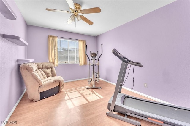 2753 Trickling Brook Ct, Las Vegas, NV 89156 - workout room featuring wood finished floors, a ceiling fan, and baseboards