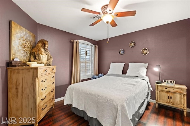 3950 Candleglow Ct, Las Vegas, NV 89147 - bedroom with baseboards, visible vents, ceiling fan, and dark wood-type flooring