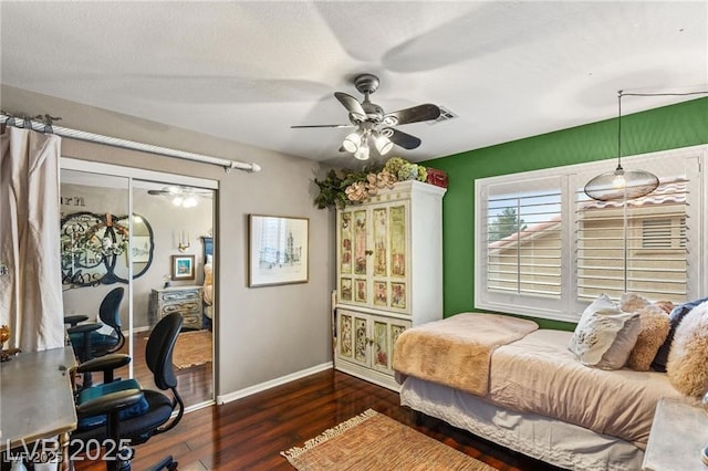 3950 Candleglow Ct, Las Vegas, NV 89147 - bedroom featuring visible vents, a closet, wood finished floors, baseboards, and a ceiling fan