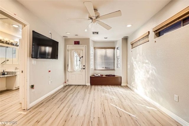 517 7th St, Boulder City, NV 89005 - entrance foyer featuring light wood finished floors, baseboards, ceiling fan, and recessed lighting