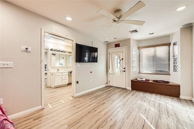 517 7th St, Boulder City, NV 89005 - foyer featuring a ceiling fan, light wood-type flooring, baseboards, and recessed lighting