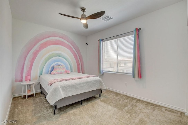8898 Sasquatch Run Ave, Las Vegas, NV 89166 - bedroom with visible vents, a ceiling fan, carpet, and baseboards